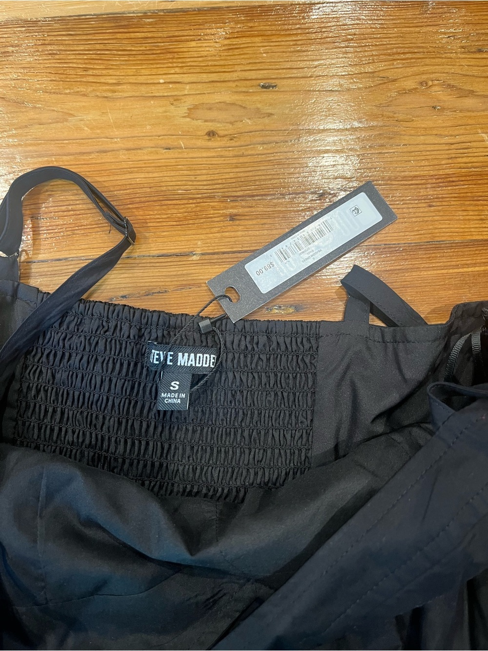 Black Smocked Mini Dress by Steve Madden Minimalist Preppy Coastal Chic Classic - Picture 6 of 9